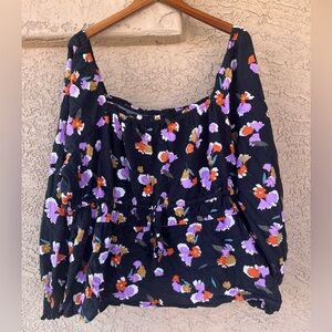 Ava & Viv’s Women’s Floral Black Long Sleeve Top